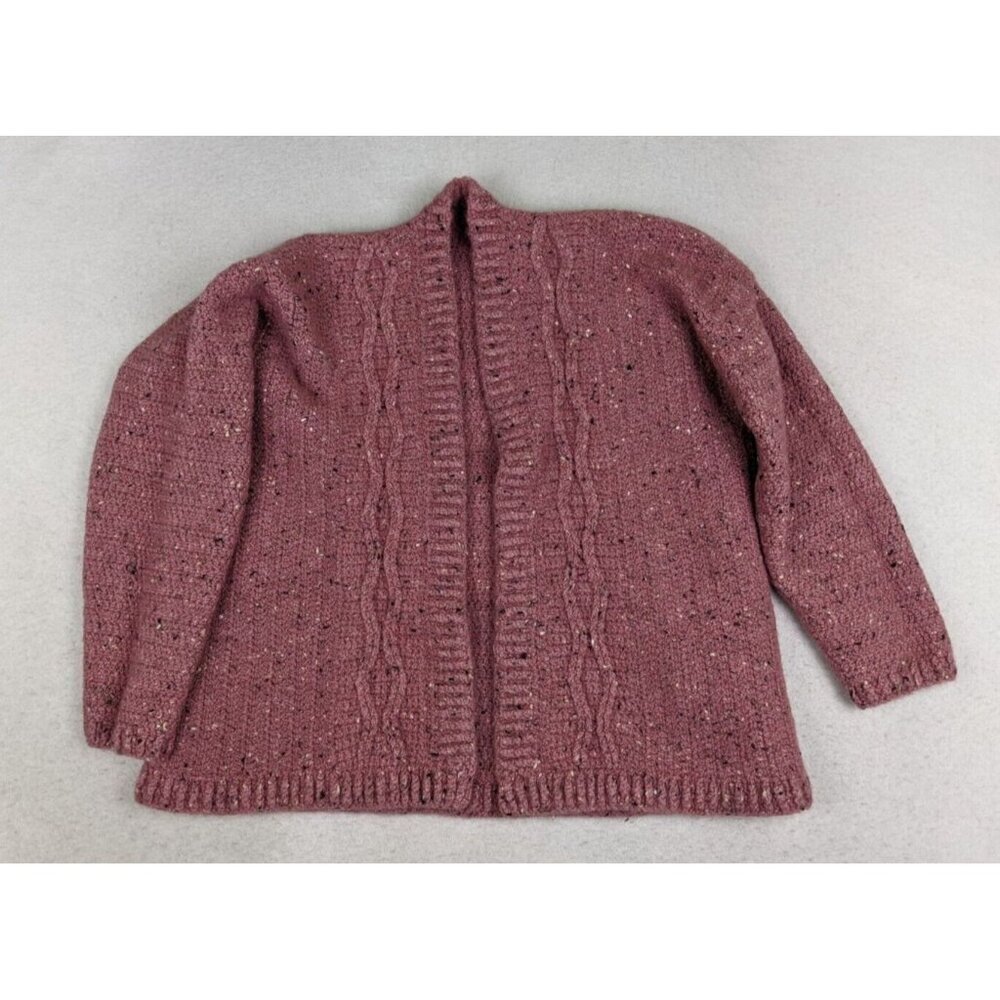 Handmade Girl's Sweater Pink Flecked Open Cardigan Size M/L See Measurements